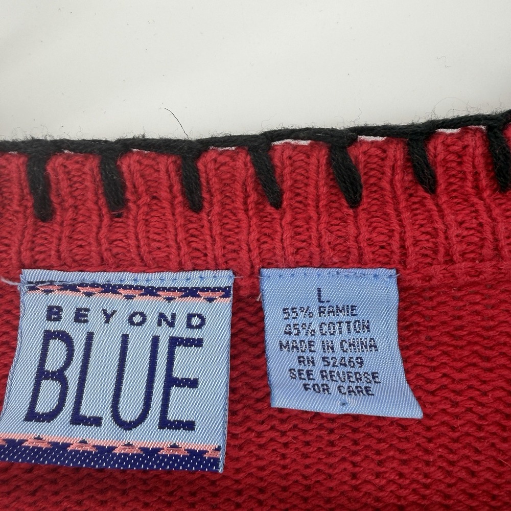 Beyond Blue VTG 90s Women's Sz L Southwestern Aztec Cardigan Sweater Red Cotton - Picture 9 of 11